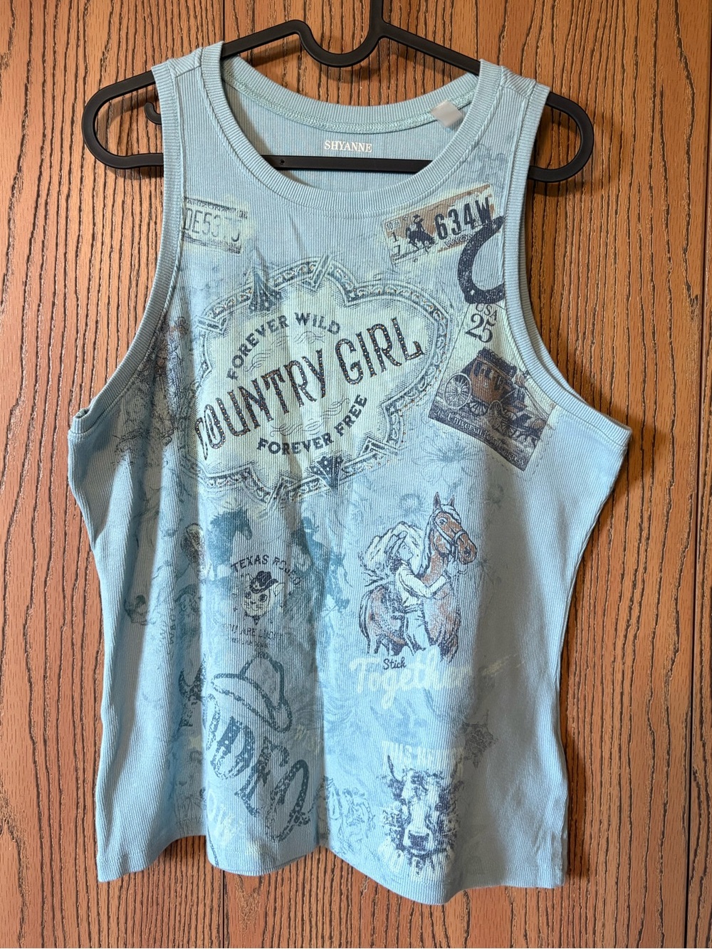 Shyanne Women’s Rib Knit Rhinestone Country Collage Tank Top
